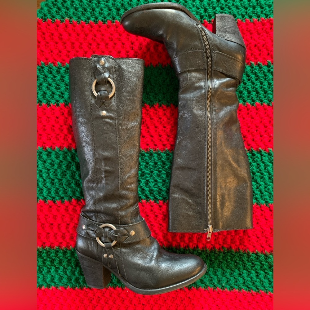 Classic Frye Black Leather O-Ring Harness Tall Biker Riding Boots 8B women’s